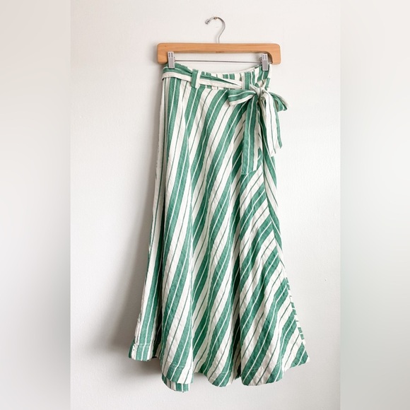 Anthropologie Maeve Green White Striped Full Wrap Maxi Skirt Cottagecore Boho 00 - Picture 4 of 9
